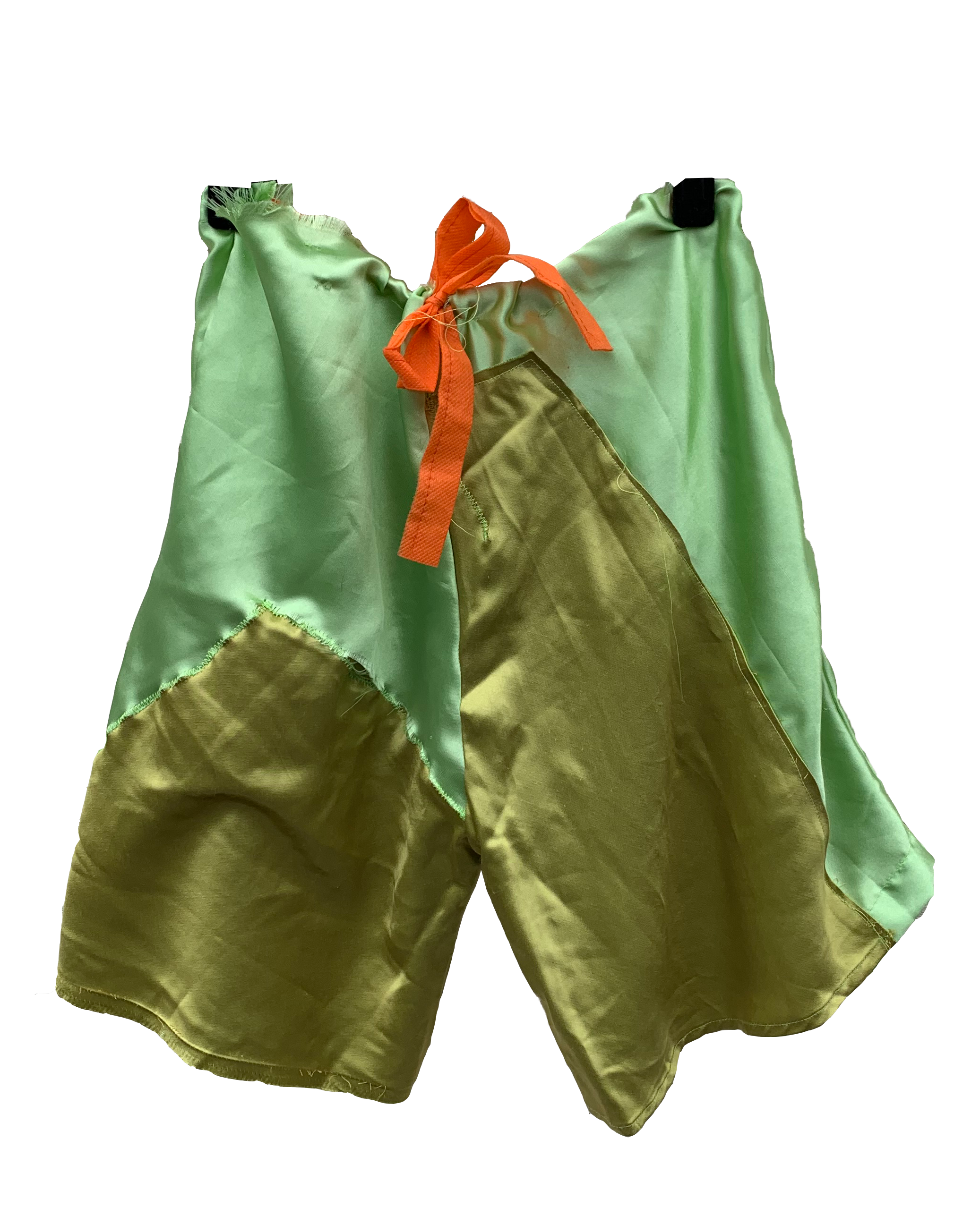 green satin shorts